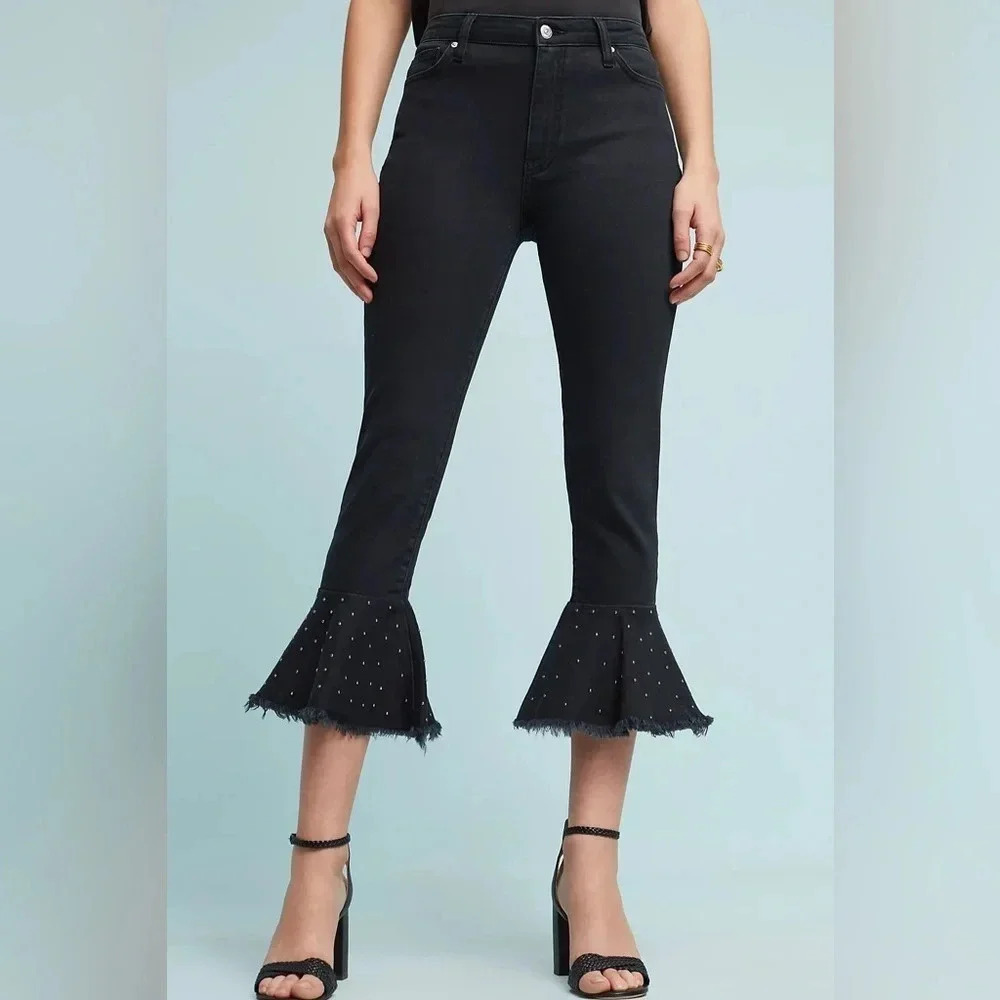 Anthropologie Pilcro Embellished High-Rise Slim Flounced Jeans Size 29